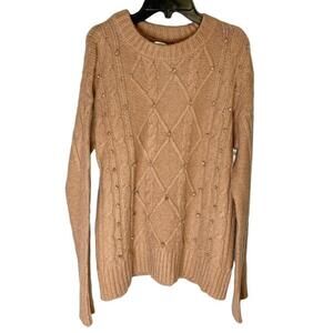 Blush Pink Argyle Knit Rhinestone Sweater Women's Top Soft Sparkly‎ Small